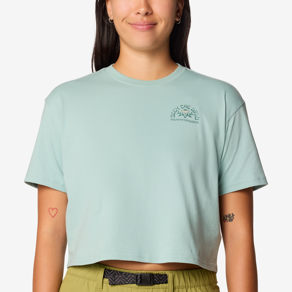 Mountain Hardwear W Seek Floral Boxy Crop Short Sleeve in GRÜN