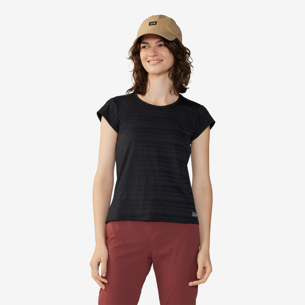 Mountain Hardwear W Mighty Stripe™ Short Sleeve in SCHWARZ